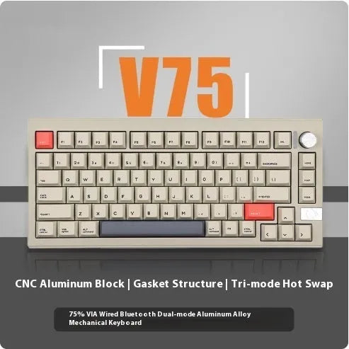 Chidu V75 CNC aluminum mechanical keyboard with frosted gray shaft and RGB lighting