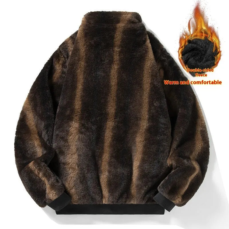 Men's velvet hooded stand collar jacket in black, Korean style long sleeve casual outerwear