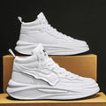 Men's black and white platform high-top board shoes with round toe and PU leather upper
