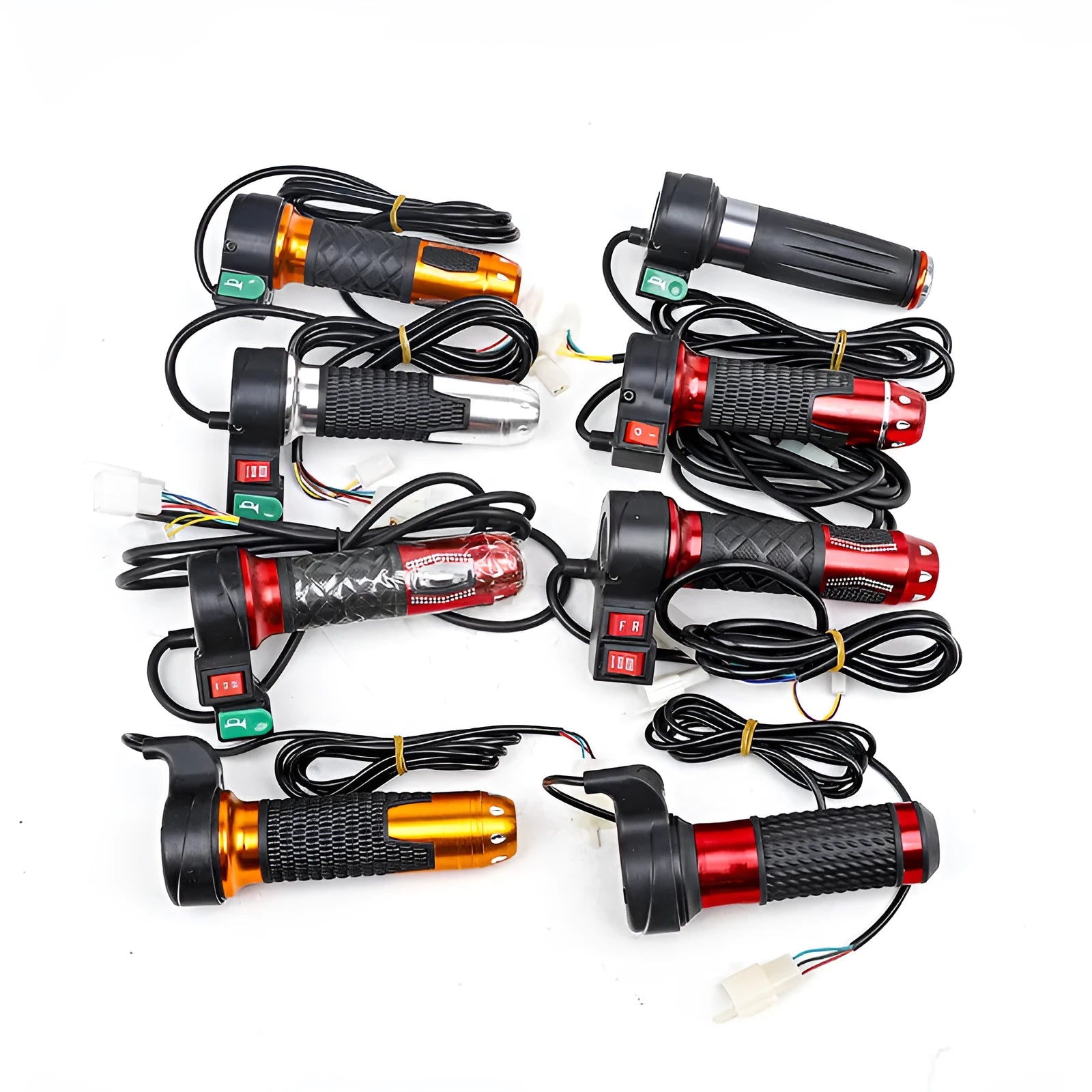 Three-wheel electric car plastic accelerator handle with three-speed selector and optional speaker, shown in red.
