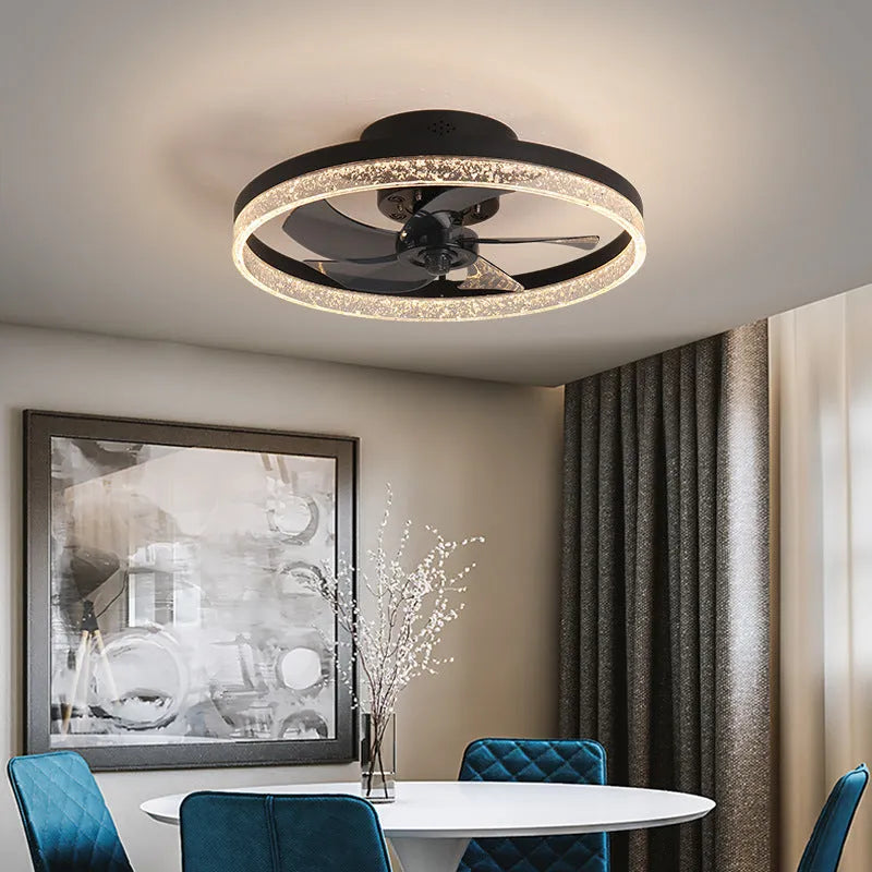 Nordic style ceiling fan lamp with remote control in coffee gold finish