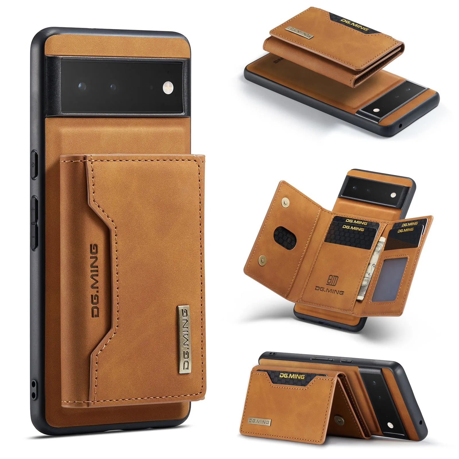 Leather magnetic card holder phone case for Google Pixel, hand-woven finish, multiple colours