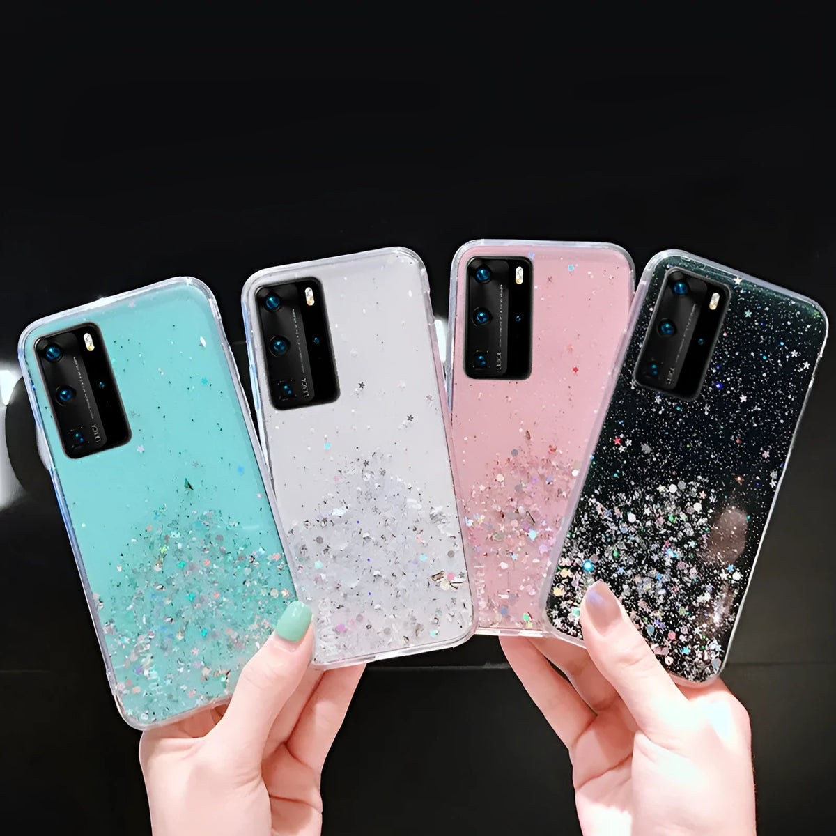 Huawei TPU back cover case in black, blue, pink, or transparent, simple design, for multiple Huawei models.