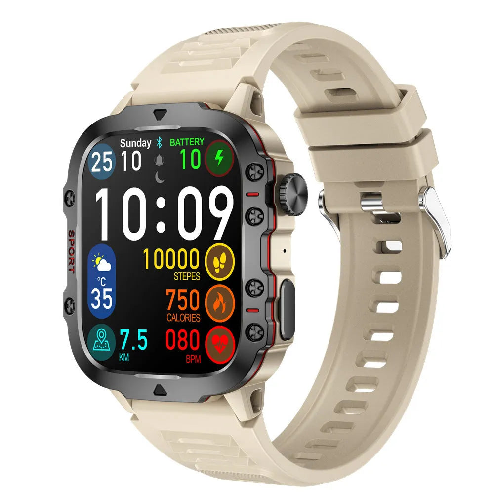 QX11 Smart Bluetooth Watch in black or khaki with zinc alloy case and TFT screen display