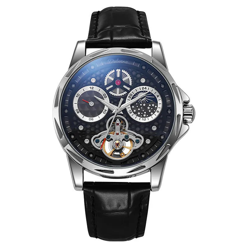 Automatic men's business watch with luminous hands on a steel bracelet.