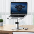 Silver aluminium car laptop stand with adjustable height and rotating pole