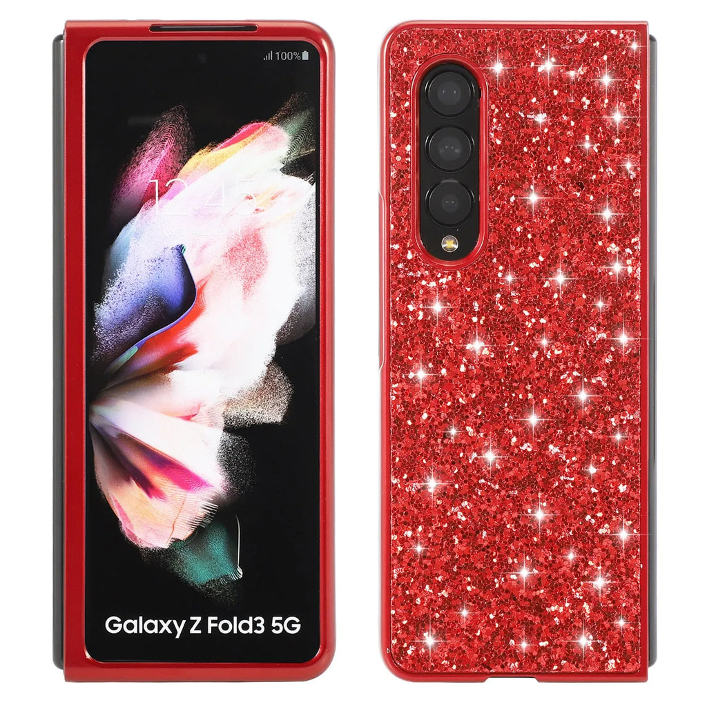 Electroplated shimmering powder sequins folding hard shell phone case for Samsung, multiple colour options, PC material