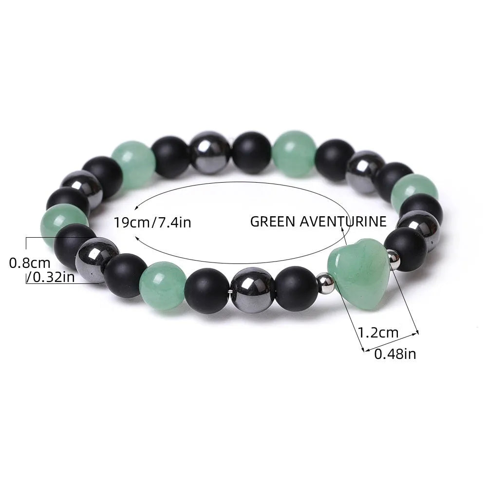 Lvdongling stone bracelet with hand-cut peach heart charm and planetary charms in tigereye colour
