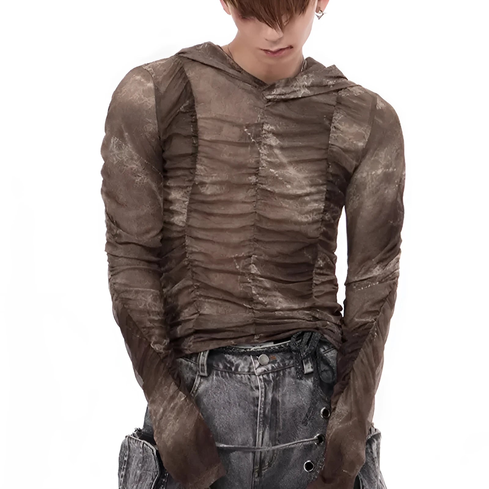 Boys lightweight ice silk bottoming shirt with pleated printing detailing in picture colour