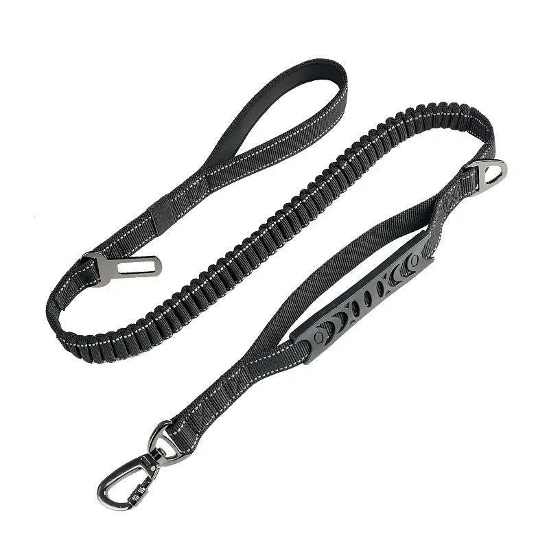 Retractable reflective dog leash with nylon traction belt in black, orange or khaki colour options