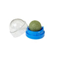 Plastic catnip ball toy in assorted colours for molar teeth cleaning and bite-resistant play.