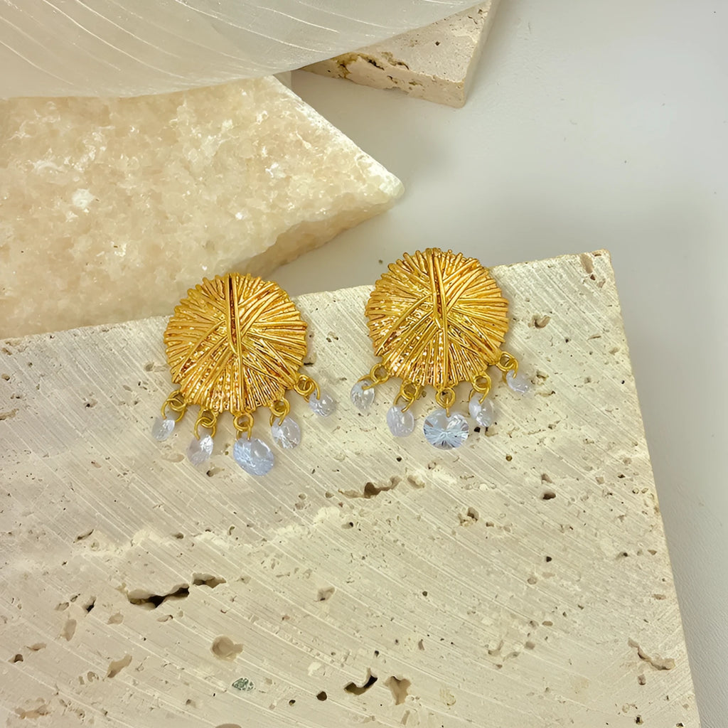 Gold electroplated geometric round hoop earrings for women