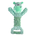 Large squeaky plush dog toy in hippo or monkey design with telescopic handle for tug of war