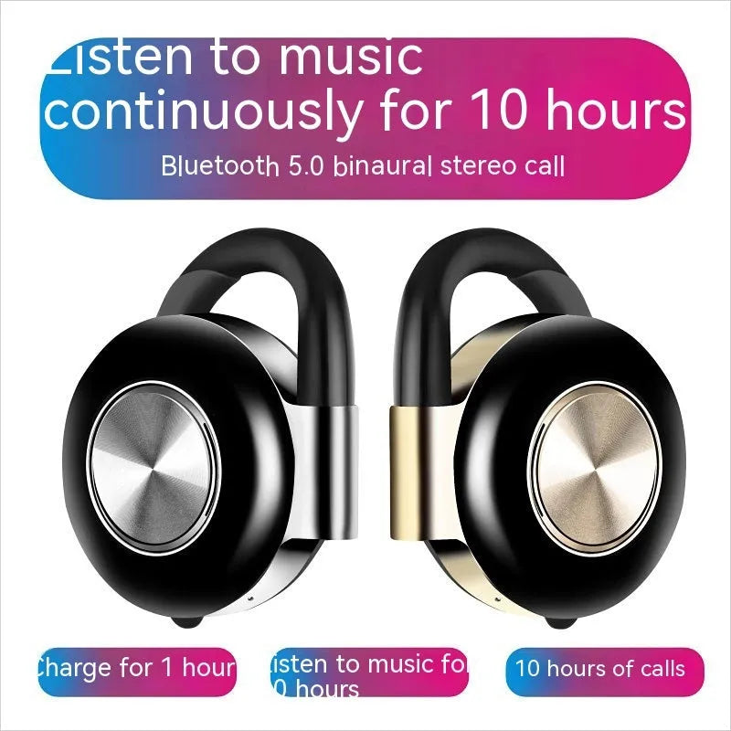 Plastic wireless Bluetooth headset ear-mounted in silver with stereo call and music support