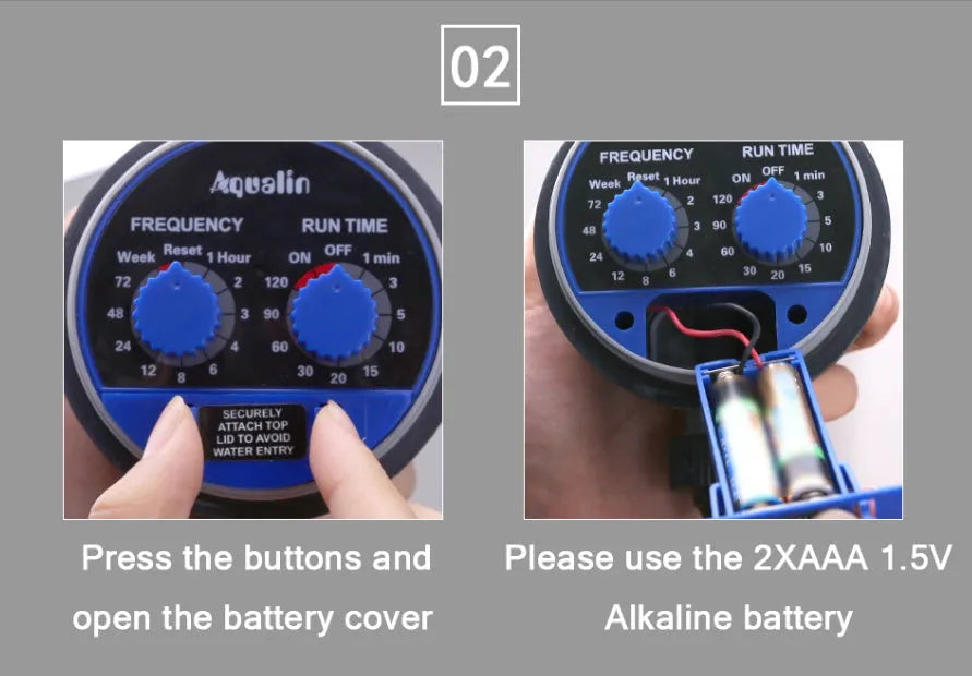 Automatic battery-operated watering timer device with faucet connection for plant irrigation
