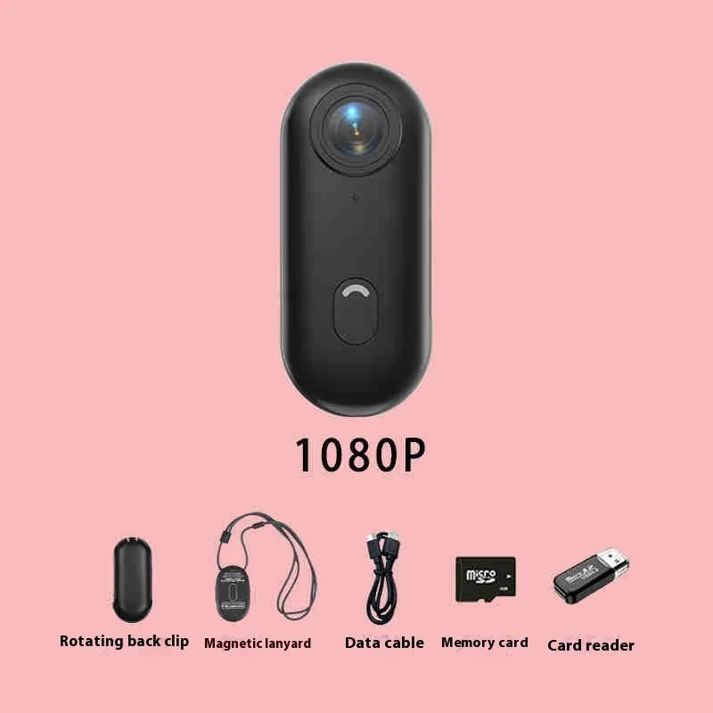 Mini black 4K action camera with magnetic mount attached to a bicycle helmet.