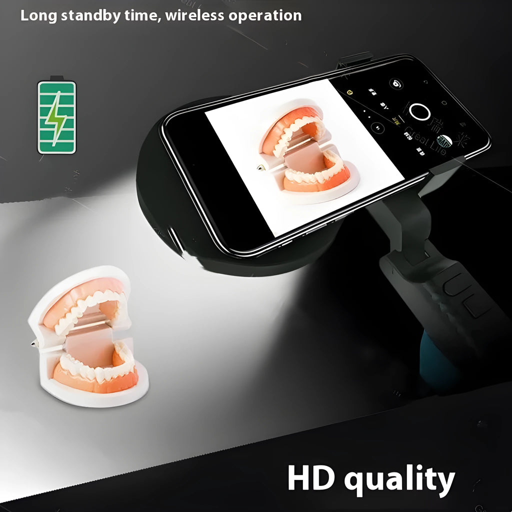 Black portable handheld LED fill light for mobile phone photography with adjustable brightness settings