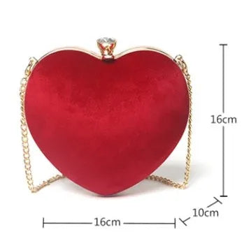 Heart-shaped plush cotton chain bag with card pocket in pink colour on plain background