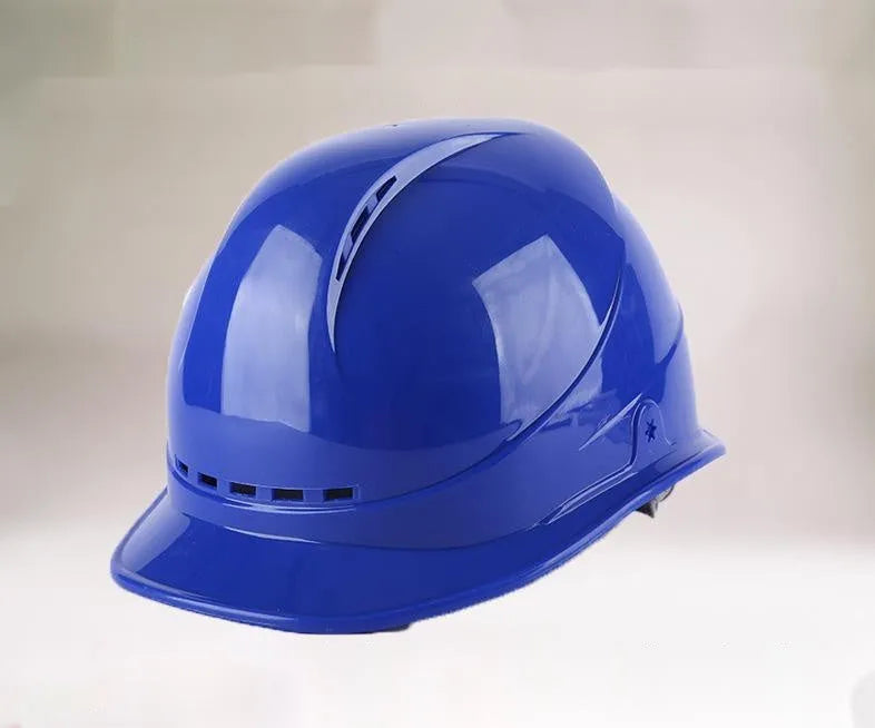 Construction safety helmet in red with adjustable rear hoop and vent holes