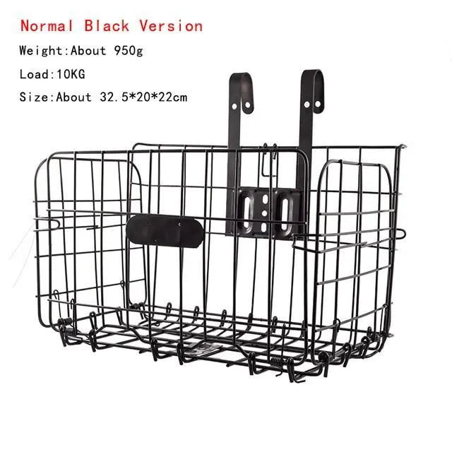 Steel folding bicycle basket in black mounted on a bike, 32.5x20x22 cm size