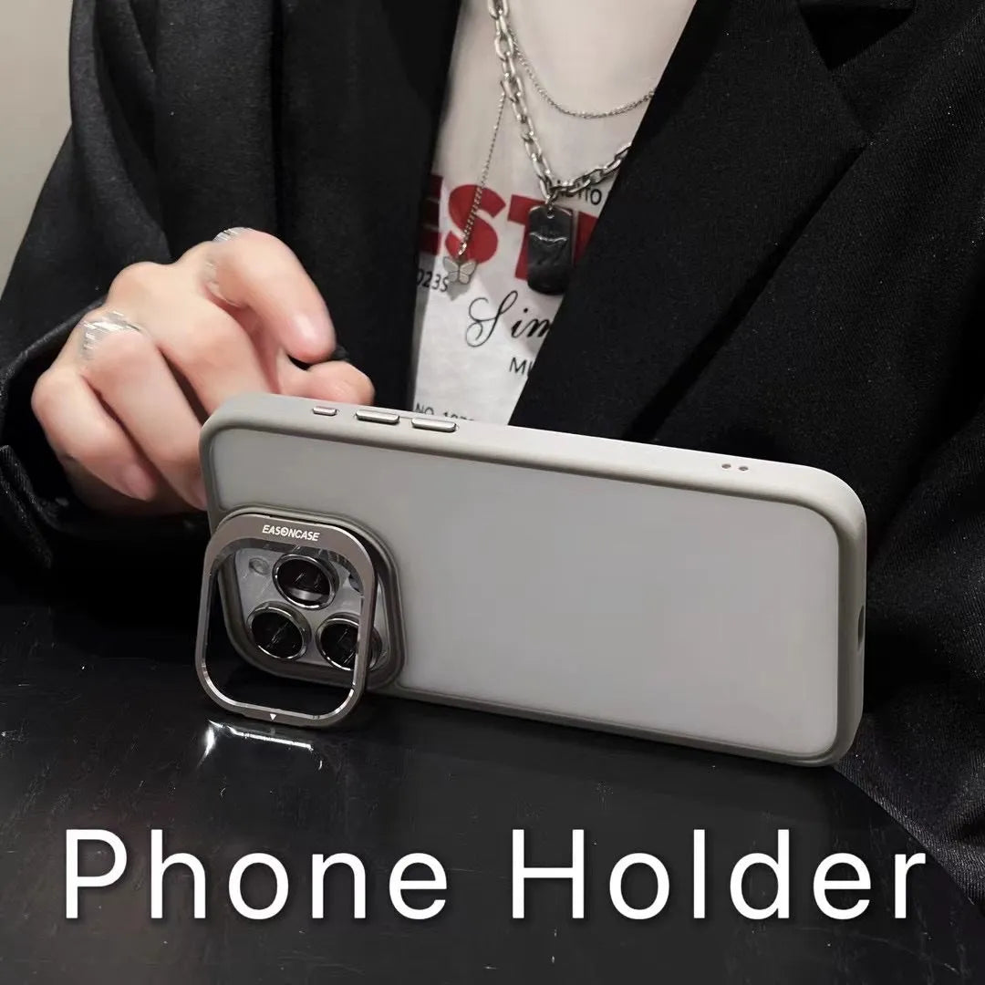 Fashion skin-touch matte silicone phone case for Apple iPhone with built-in bracket in titanium gray