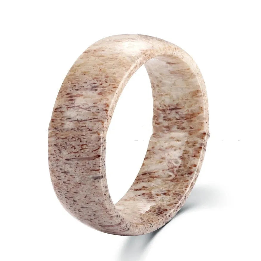 8mm natural deerhorn antler ring in deerhorn colour, unisex retro style with electroplated finish