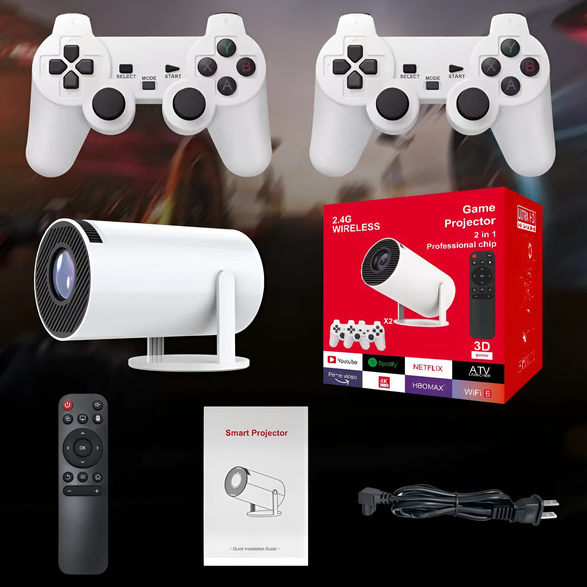 M300MAX portable home projection game machine in red or white packaging with handles