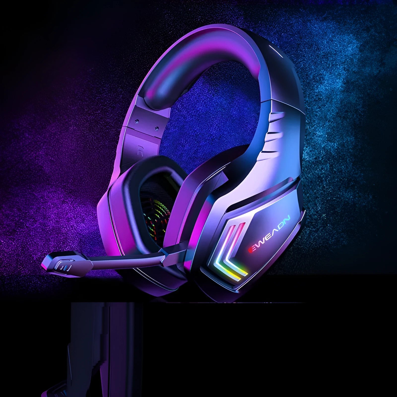 Black RGB wireless Bluetooth headphones with noise reduction and over-ear design