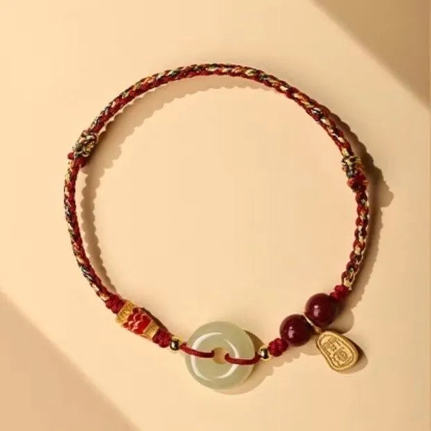 Hetian Jade peace buckle bracelet with braided rope in three colour options