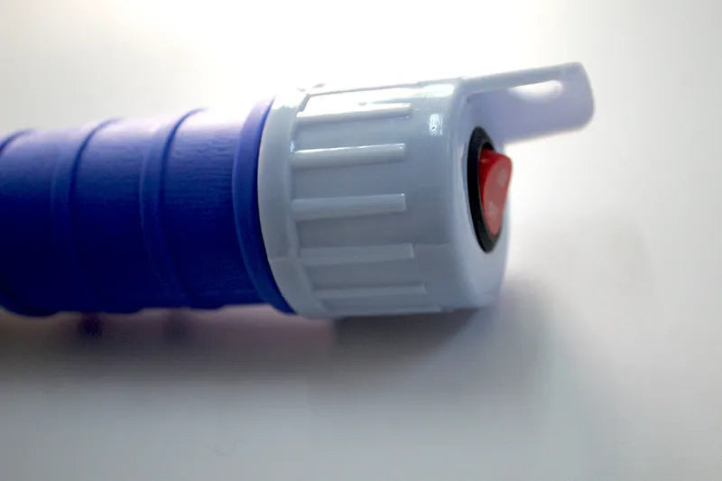 Manual siphon hand pump for fuel and oil transfer with blue plastic construction