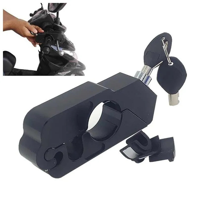 Black CNC aluminium motorcycle handlebar lock with stainless steel wire and two keys