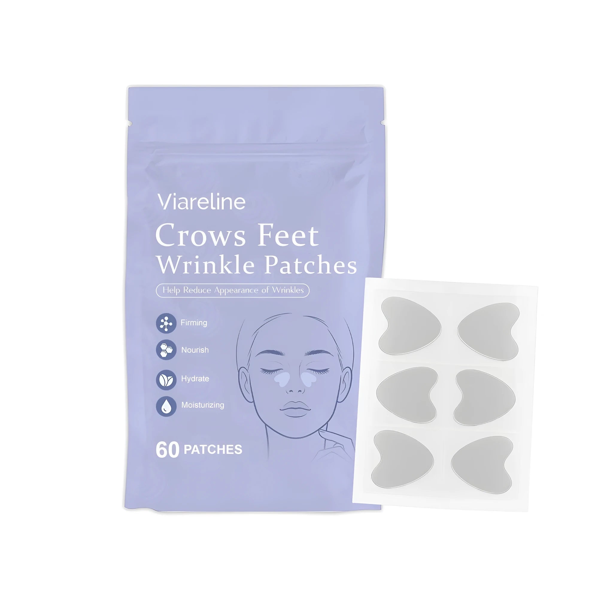 Pack of 60 crow's feet wrinkle patches with hyaluronic acid and retinol for eye area