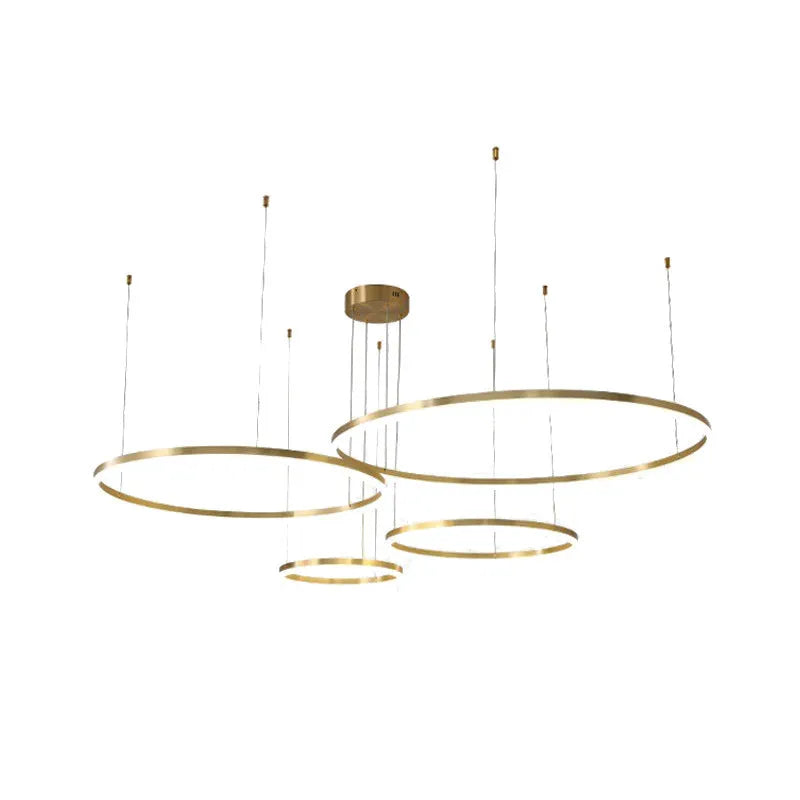 Nordic modern copper circle chandelier with three-circle design and remote control