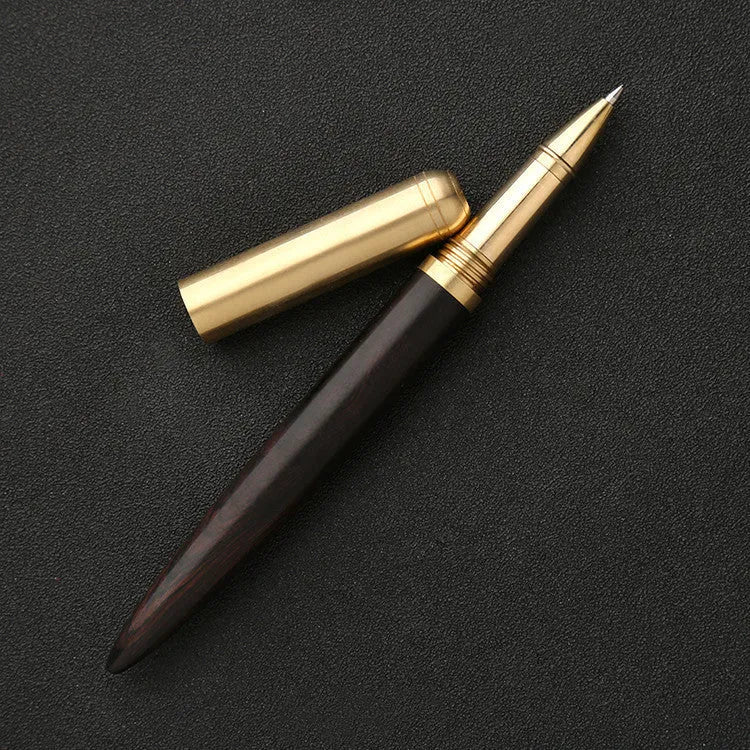 Brass sandalwood signature pen with solid wood barrel measuring 14cm long