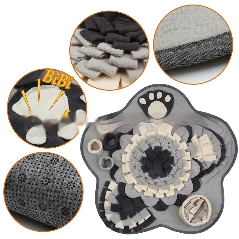 Flower Gray Series plush sniffing mat for dogs and cats with hidden treat pockets in gray pentagram pattern