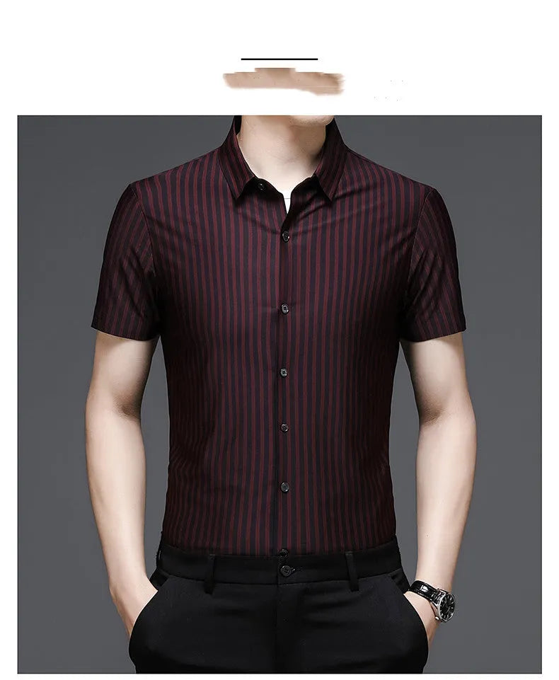Woodpecker men's short sleeve vinylon shirt in blue, front view