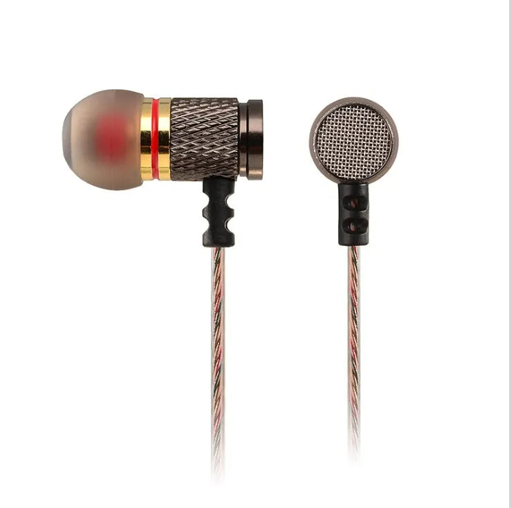 Black wired in-ear headphones with a 3.5mm L-bend plug shown alongside the version with an inline microphone.
