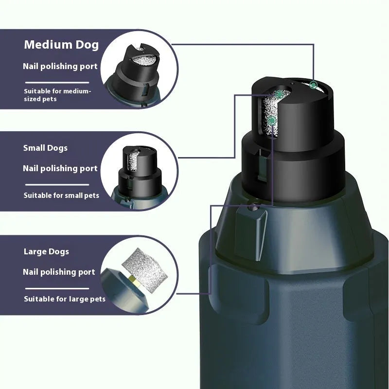 Dark blue USB-powered pet nail grinder with LED light and rotary speed control knob