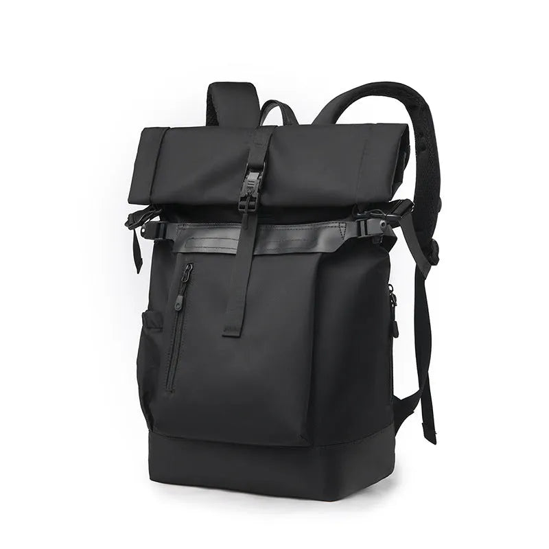Men's multi-functional outdoor travel business backpack in black waterproof nylon