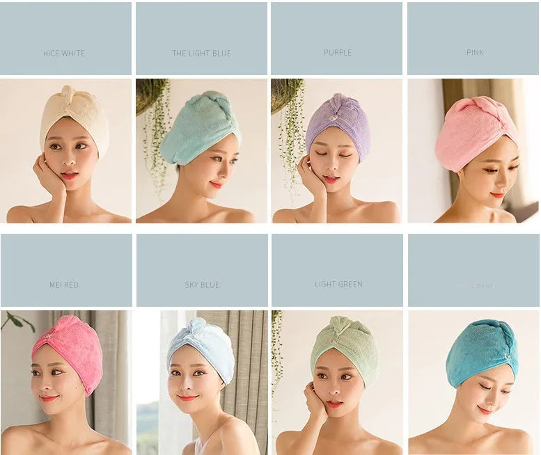Microfiber hair drying cap for women in assorted colours measuring 60cm by 25cm