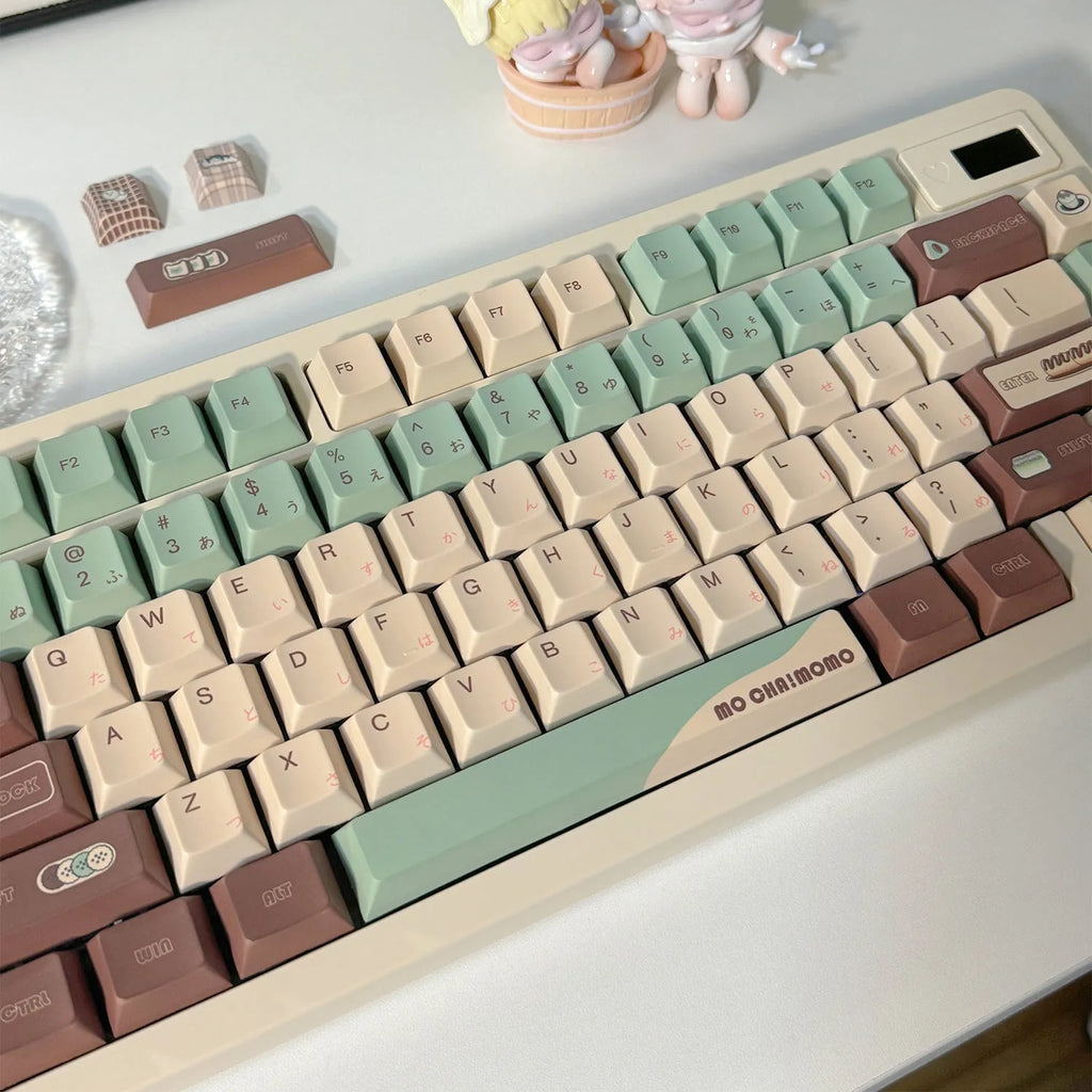 CAP Adaptive Cross Satellite Shaft mechanical keyboard keycap set in Matcha Theme colour with keycap puller.