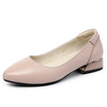 Women's beige cowhide casual shoes with flat heels, pointed toes, and buckle fastening