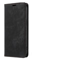 Magnetic flip phone case for iPhone in leather and TPU, shown closed with secure magnetic clasp.