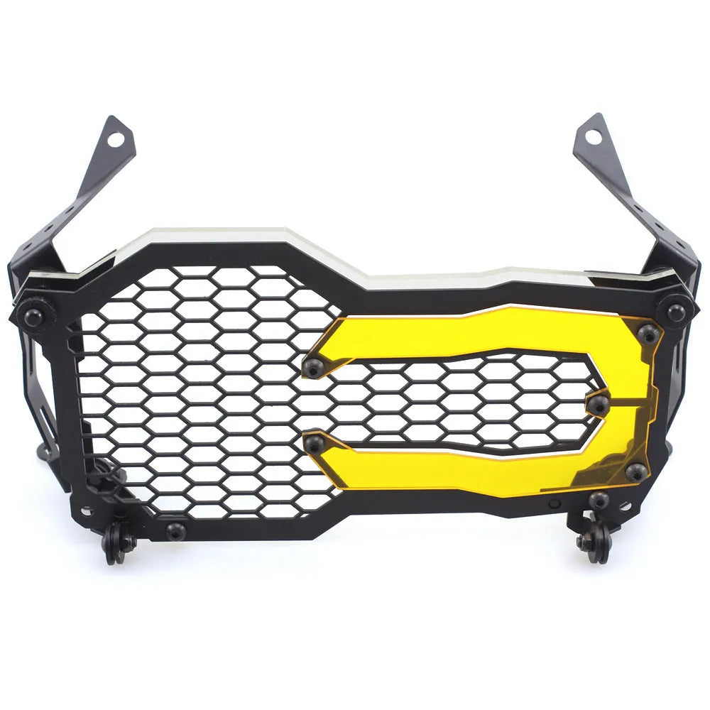 Quick-release steel and acrylic headlight protective cover for BMW GS motorcycles in multiple colour options.