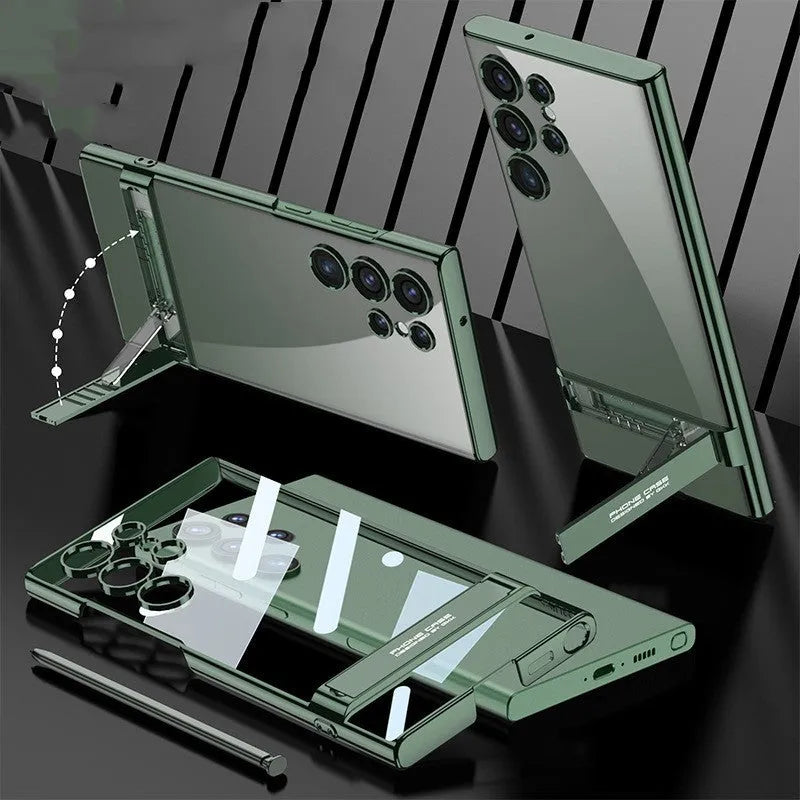 Transparent electroplating PC back cover for Samsung S23 Plus and S23, phantom bracket, four colours