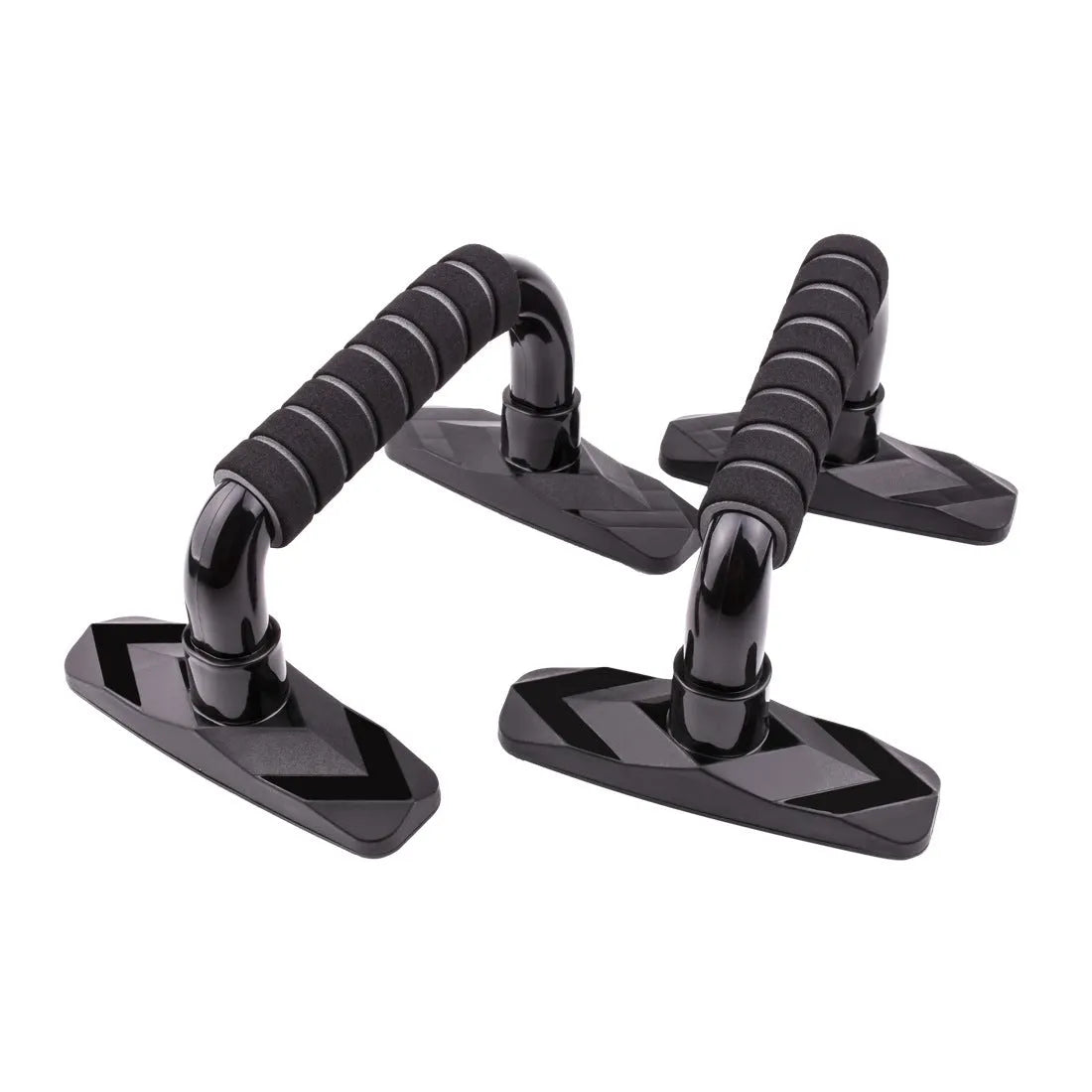 Set of two I-shaped push-up bars with diamond bases and blue PP sponge grips on a floor.