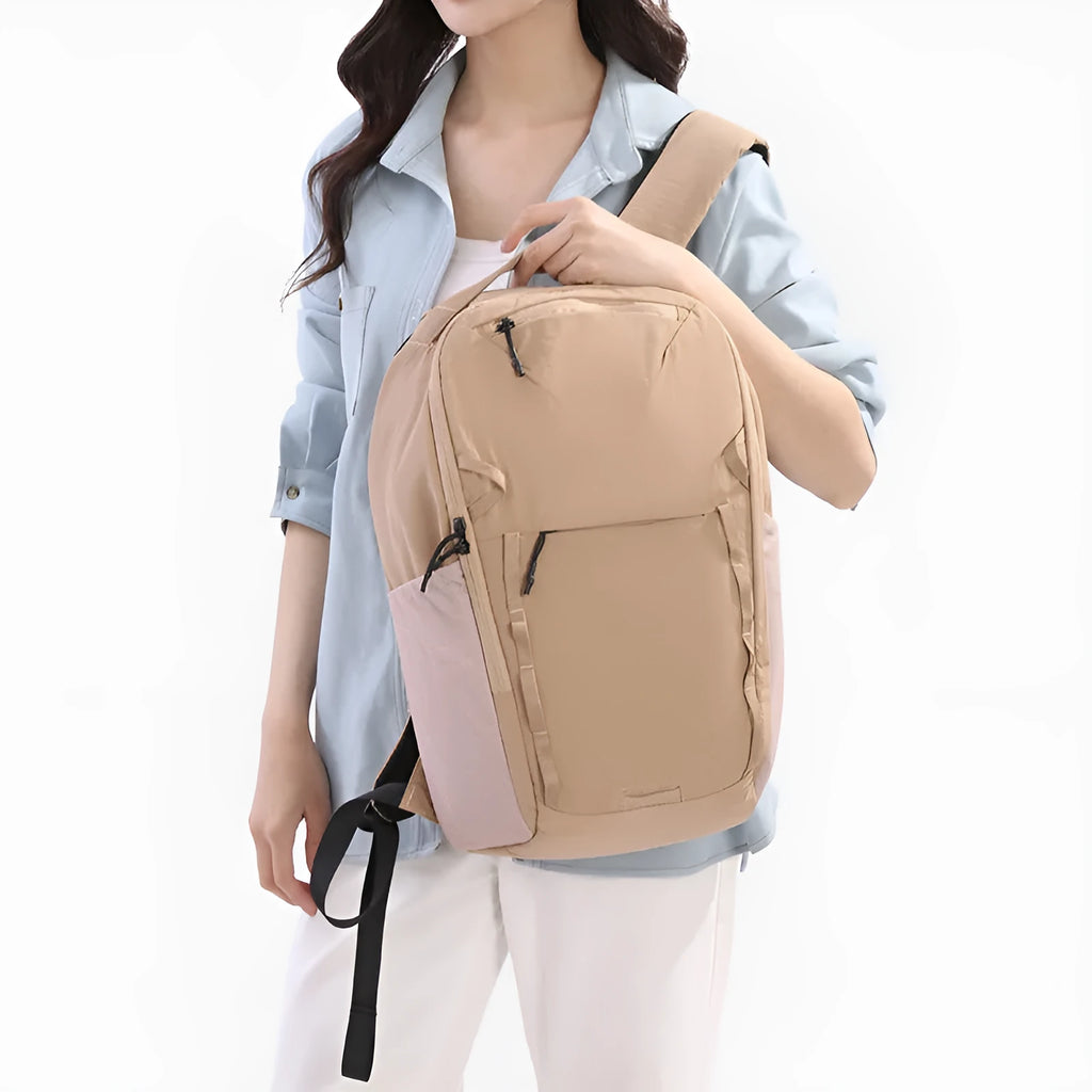 Waterproof briefcase style backpack in Taslan composite cloth with curved shoulder strap