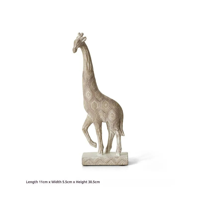 Wood colour European style giraffe resin ornament on a surface.