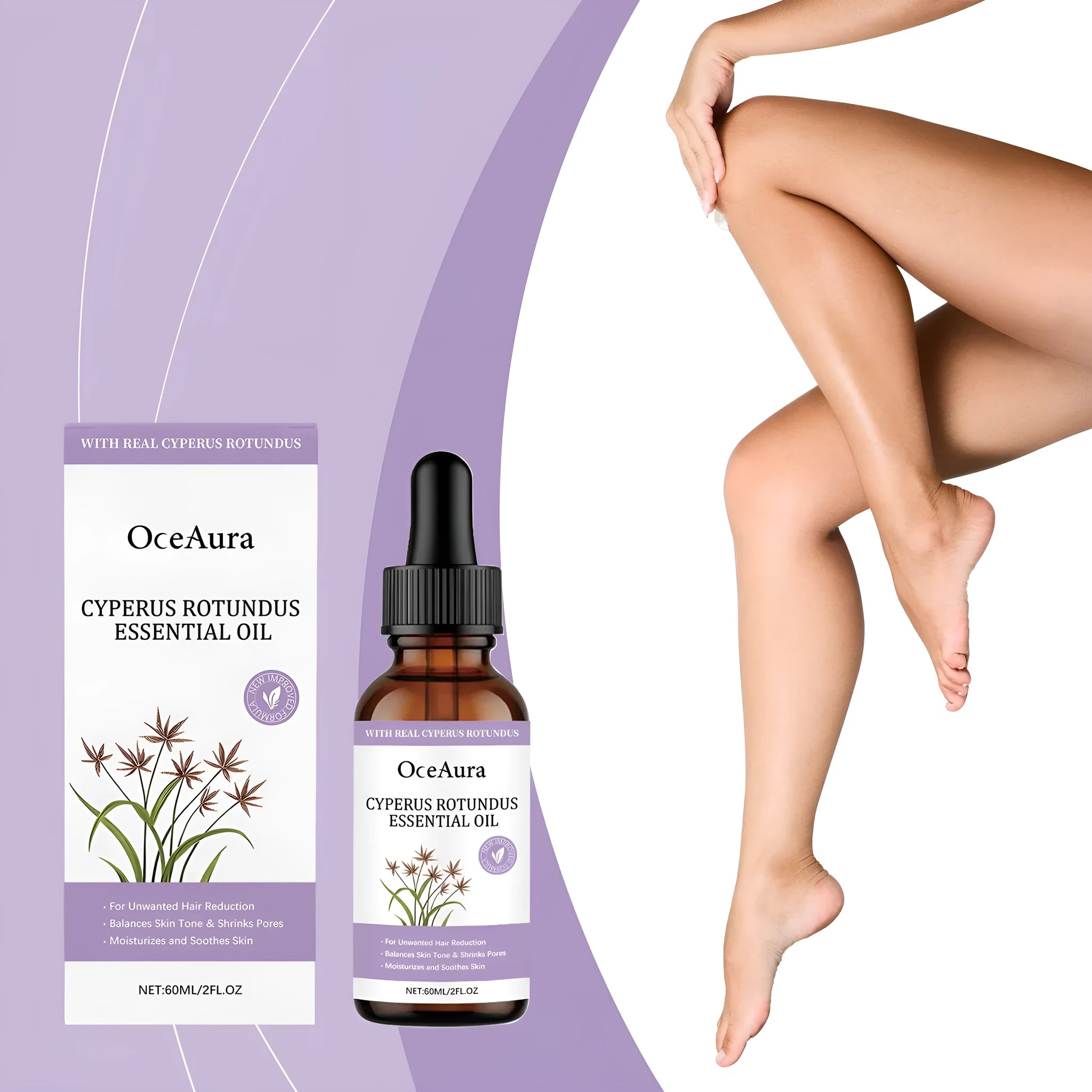 60ml bottle of fragrant hair removal treatment oil with botanical extracts