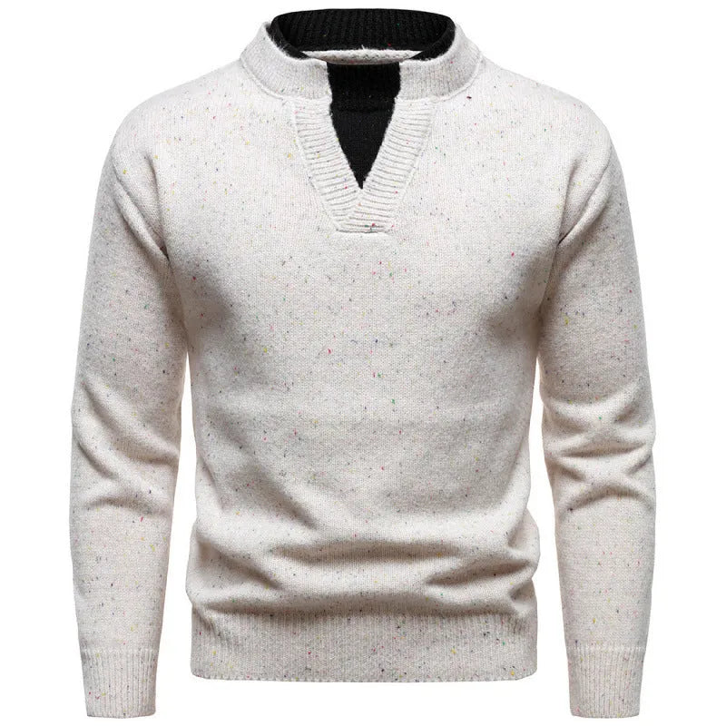 American retro fake two-piece V-neck dotted sweater in beige with batwing sleeve design